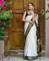 SF 672 White Designer Organic Banarasi Silk Sarees Wholesale Clothing Suppliers In India